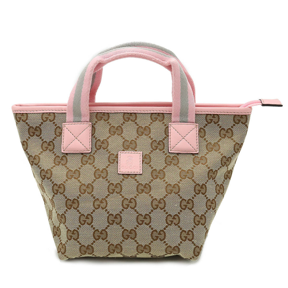 Gucci GG Canvas Sherry Shoulder Bag Tote Bag Leather Beige Cream Pink Gray